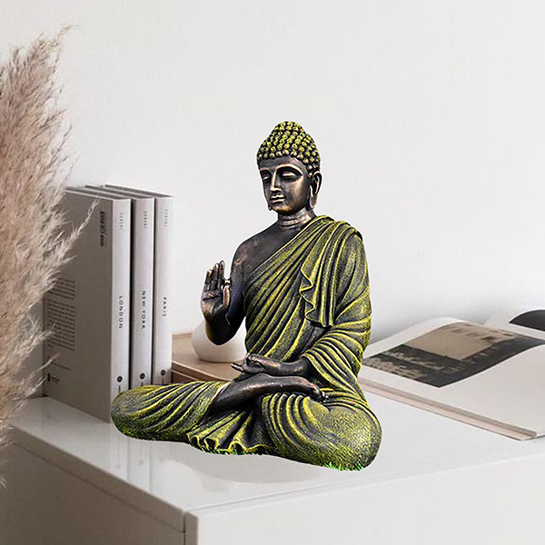 Meditation Big Buddha Showpiece for Home Decor (Antique Green) Polyresin – 15 Inch