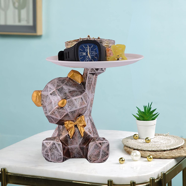6.5-Inch Geometric Bear Storage Tray – Elegant Resin Organizer for Small Essentials