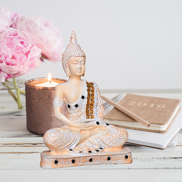 Meditation Buddha Showpiece for Home Decor (Cream & White) Polyresin – 9.5 Inch