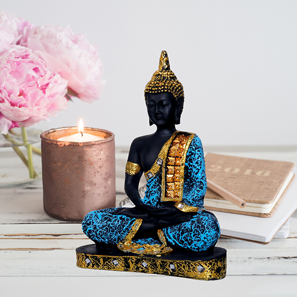 Meditation Buddha Showpiece for Home Decor (Blue & Black) Polyresin – 9.5 Inch