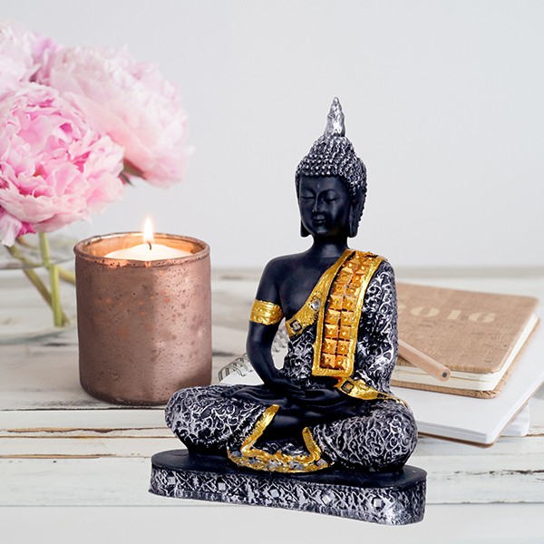 Meditation Buddha Showpiece for Home Decor (Grey & Black) Polyresin – 9.5 Inch