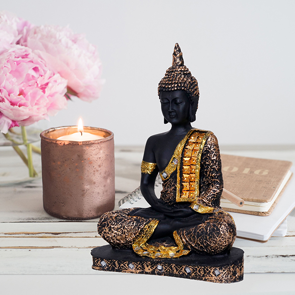 Meditation Buddha Showpiece for Home Decor (Golden & Black) Polyresin – 9.5 Inch