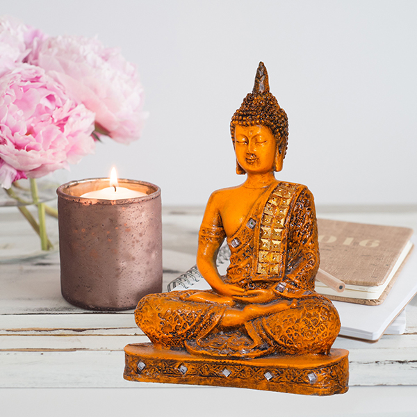 Meditation Buddha Showpiece for Home Decor (Mustard) Polyresin – 9.5 Inch