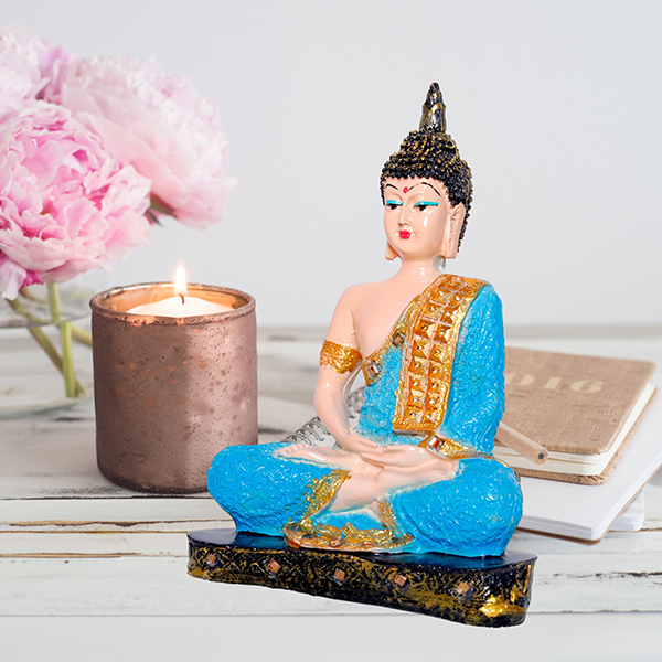 Meditation Buddha Showpiece for Home Decor (Blue & Cream) Polyresin – 9.5 Inch