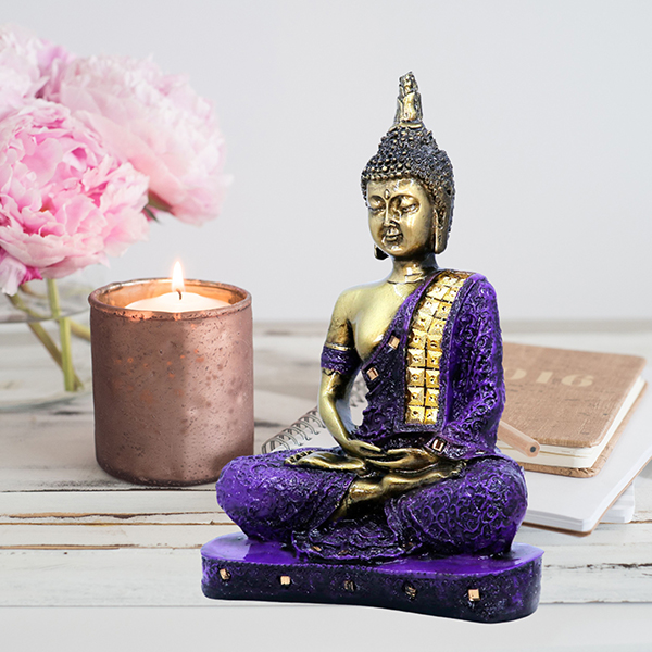 Meditation Buddha Showpiece for Home Decor (Purple & Golden) Polyresin – 9.5 Inch