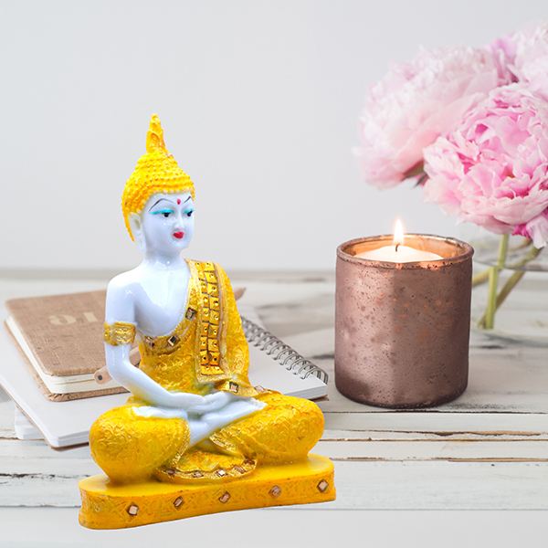 Meditation Buddha Showpiece for Home Decor (Yellow & White) Marble – 9.5 Inch