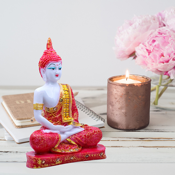 Meditation Buddha Showpiece for Home Decor (Red & White) Polyresin – 9.5 Inch