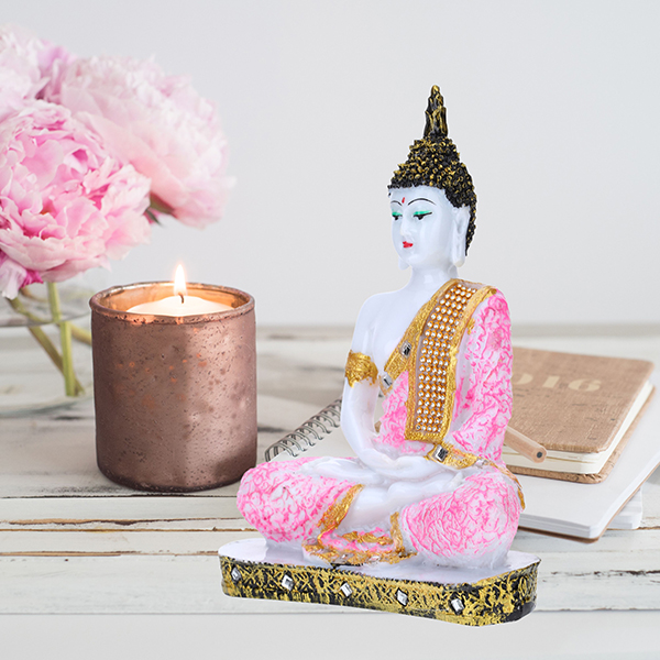 Meditation Buddha Showpiece for Home Decor (Pink Shading) Marble – 9.5 Inch