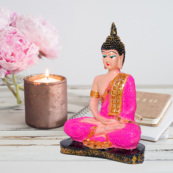 Meditation Buddha Showpiece for Home Decor (Pink & Cream) Polyresin – 9.5 Inch