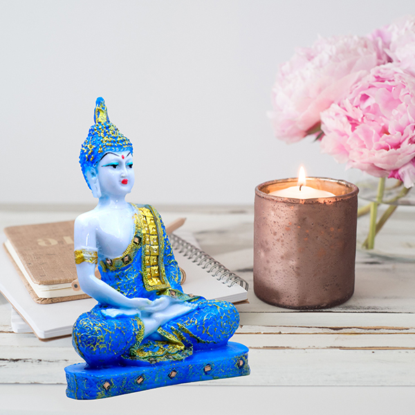 Meditation Buddha Showpiece for Home Decor (Blue & White) Marble – 9.5 Inch