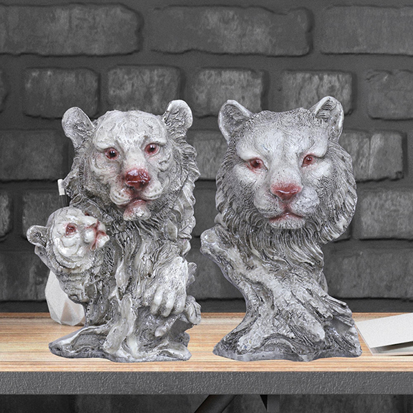 Lion Showpiece Set of 2 for Home Decor (Grey) Polyresin – 6 Inch