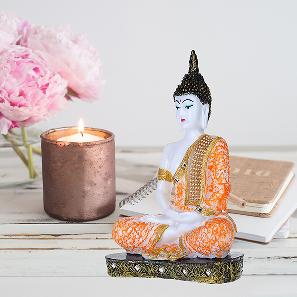 Meditation Buddha Showpiece for Home Decor (Orange Shading) Polyresin – 9.5 Inch
