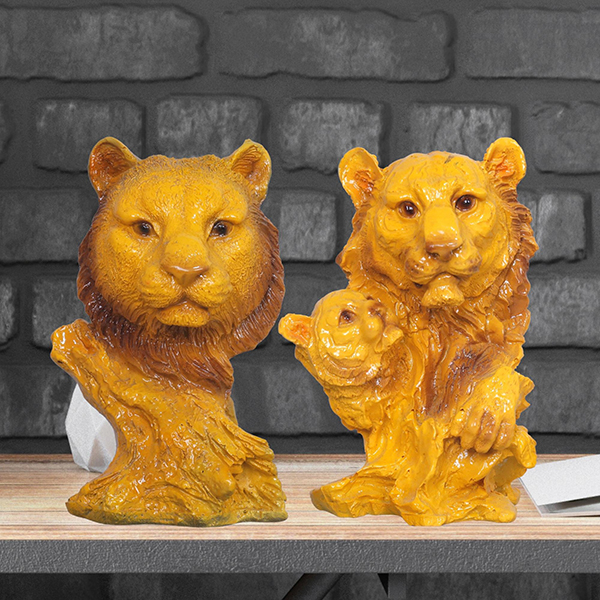 Lion Showpiece Set of 2 for Home Decor (Yellow) Polyresin – 6 Inch