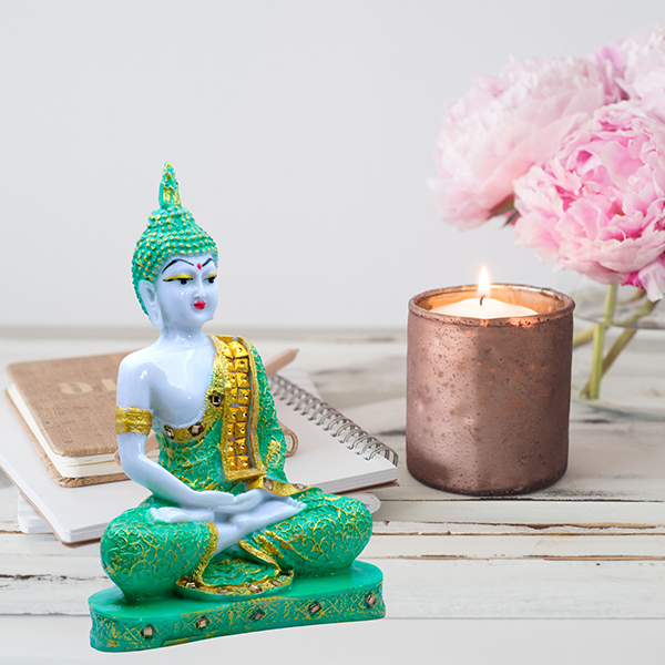 Meditation Buddha Showpiece for Home Decor (Green & White) Marble – 9.5 Inch