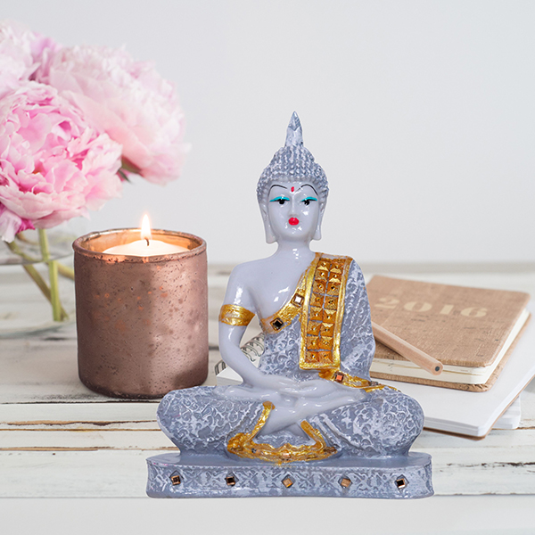 Meditation Buddha Showpiece for Home Decor (Grey & White) Marble – 9.5 Inch