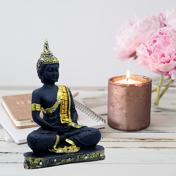 Meditation Buddha Showpiece for Home Decor (Black & Golden) Polyresin – 9.5 Inch