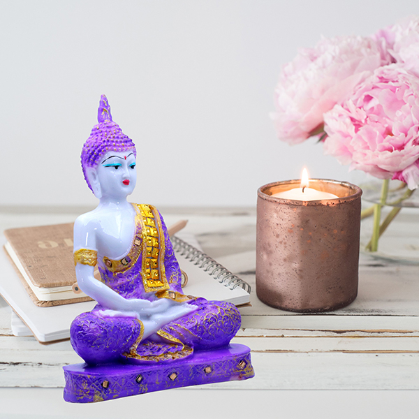 Meditation Buddha Showpiece for Home Decor (Purple & White) Marble – 9.5 Inch