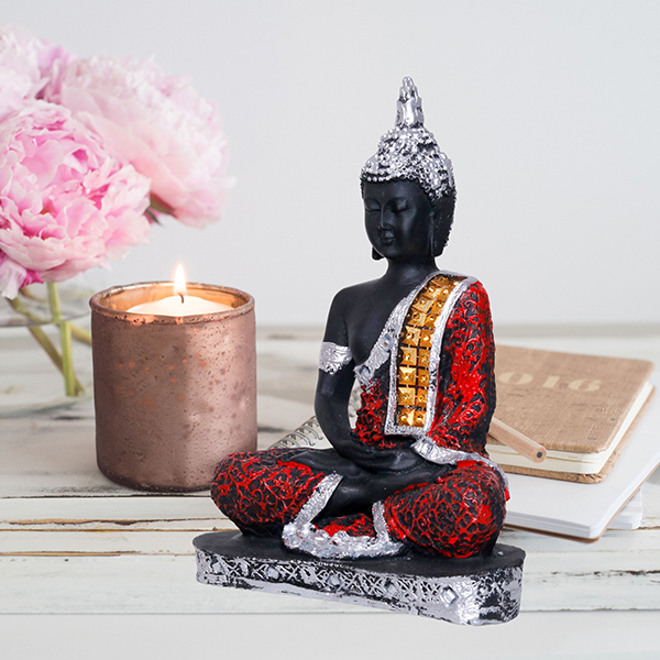 Meditation Buddha Showpiece for Home Decor (Red & Black) Polyresin – 9.5 Inch