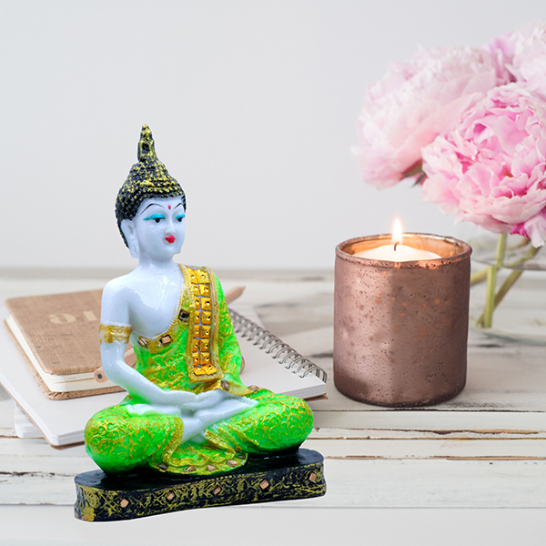 Meditation Buddha Showpiece for Home Decor (Green & White) Marble – 9.5 Inch