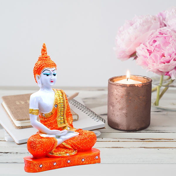 Meditation Buddha Showpiece for Home Decor (Orange) Marble – 9.5 Inch