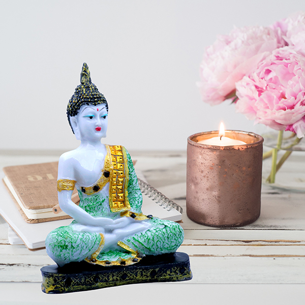 Meditation Buddha Showpiece for Home Decor (Green & White) Marble – 9.5 Inch