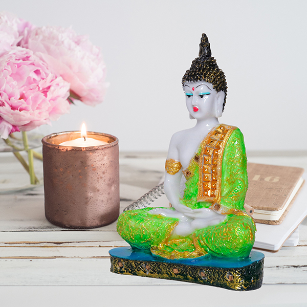 Meditation Buddha Showpiece for Home Decor (Green & White) Marble – 9.5 Inch