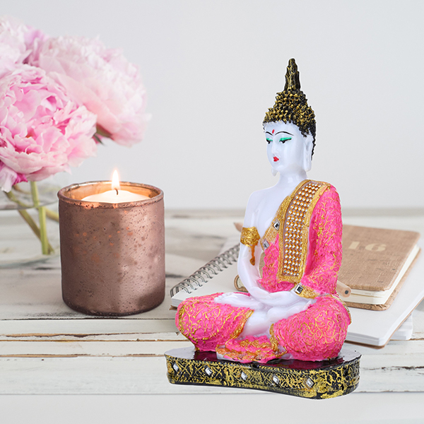 Meditation Buddha Showpiece for Home Decor (Pink & White) Marble – 9.5 Inch