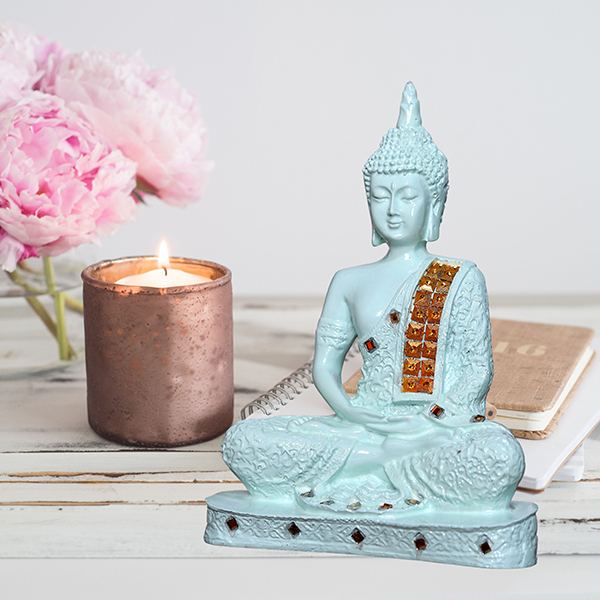 Meditation Buddha Showpiece for Home Decor (Light Green) Polyresin – 9.5 Inch