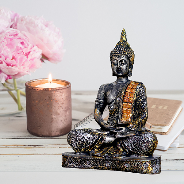 Meditation Buddha Showpiece for Home Decor (Antique Black) Polyresin – 9.5 Inch