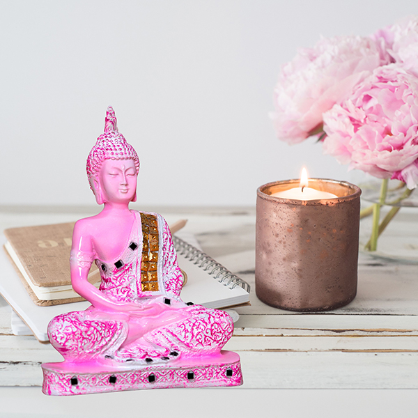Meditation Buddha Showpiece for Home Decor (Pink & White) Polyresin – 9.5 Inch