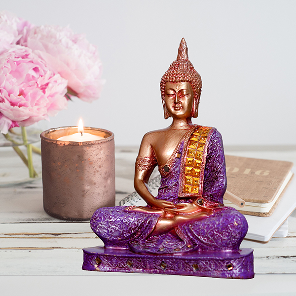 Meditation Buddha Showpiece for Home Decor (Purple & Copper) Polyresin – 9.5 Inch