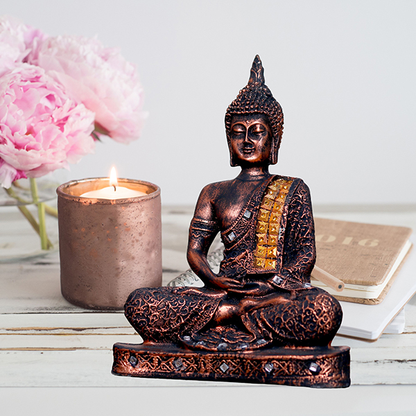 Meditation Buddha Showpiece for Home Decor (Antique Copper) Polyresin – 9.5 Inch