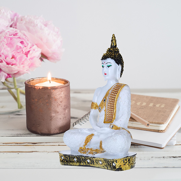Meditation Buddha Showpiece for Home Decor (White) Marble – 9.5 Inch
