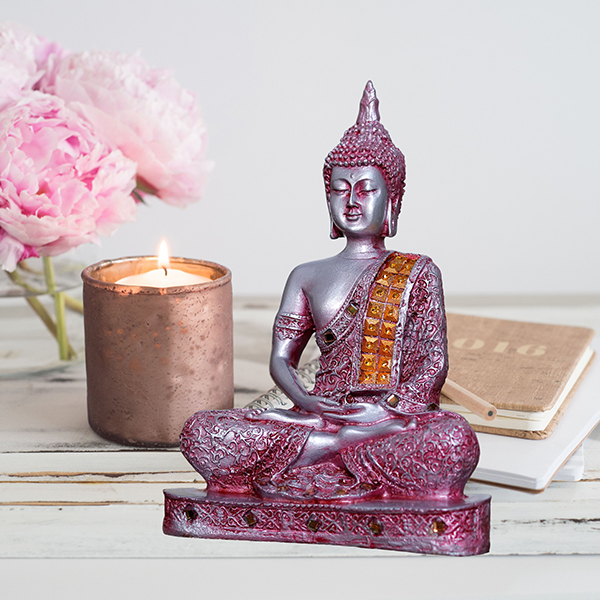 Meditation Buddha Showpiece for Home Decor (Purple & Silver) Polyresin – 9.5 Inch