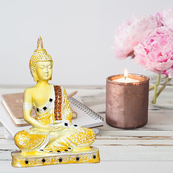 Meditation Buddha Showpiece for Home Decor (Yellow & White) Polyresin – 9.5 Inch