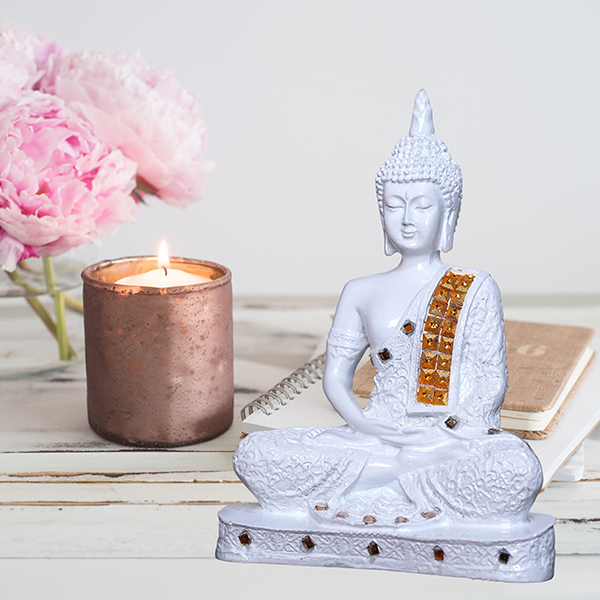 Meditation Buddha Showpiece for Home Decor (White) Polyresin – 9.5 Inch