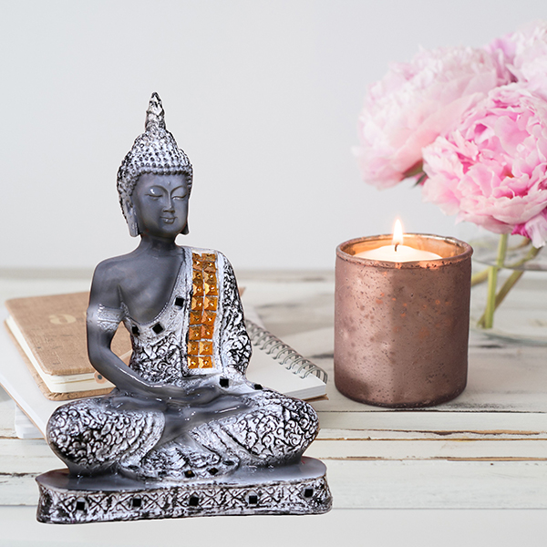 Meditation Buddha Showpiece for Home Decor (White & Black) Polyresin – 9.5 Inch