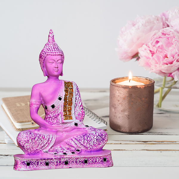 Meditation Buddha Showpiece for Home Decor (Pink & White) Polyresin – 9.5 Inch