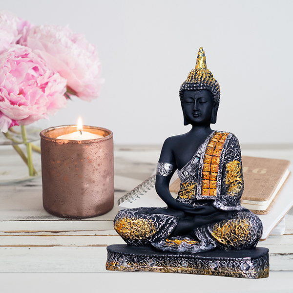 Meditation Buddha Showpiece for Home Decor (Golden & Black) Polyresin – 9.5 Inch