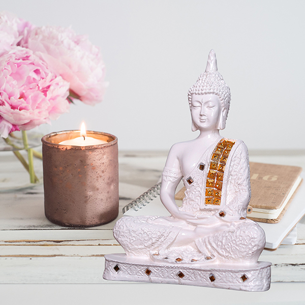 Meditation Buddha Showpiece for Home Decor (Light Pink) Polyresin – 9.5 Inch