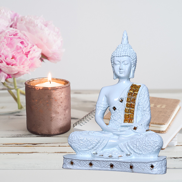 Meditation Buddha Showpiece for Home Decor (Light Blue) Polyresin – 9.5 Inch