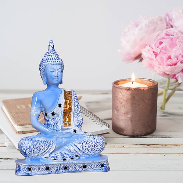 Meditation Buddha Showpiece for Home Decor (Blue & White) Polyresin – 9.5 Inch