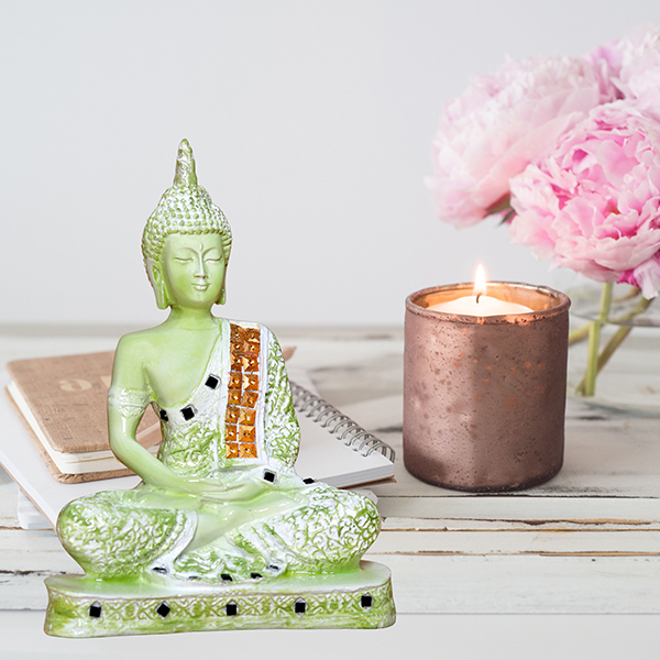 Meditation Buddha Showpiece for Home Decor (Green & White) Polyresin – 9.5 Inch