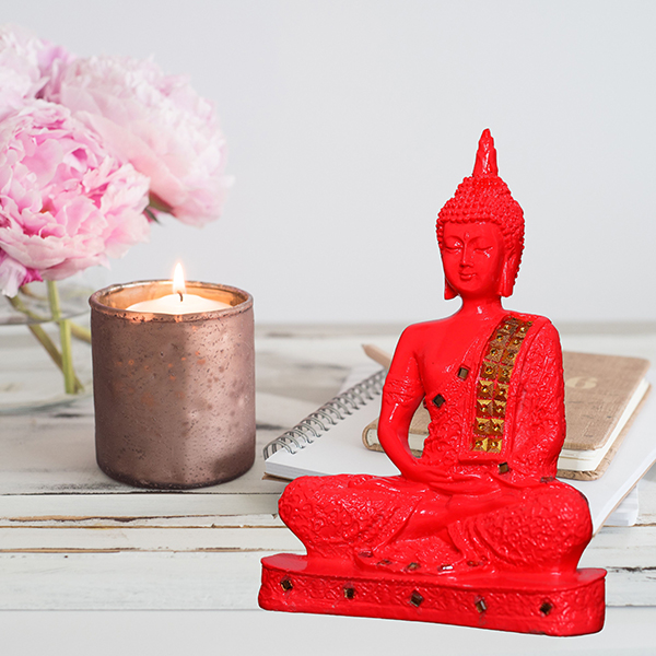 Meditation Buddha Showpiece for Home Decor (Orange) Polyresin – 9.5 Inch