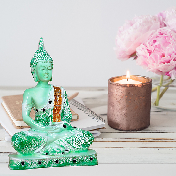 Meditation Buddha Showpiece for Home Decor (Green & White) Polyresin – 9.5 Inch
