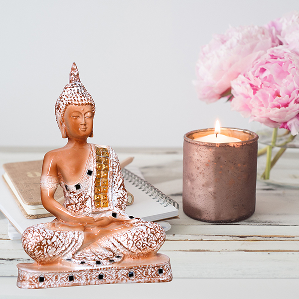 Meditation Buddha Showpiece for Home Decor (Brown & White) Polyresin – 9.5 Inch