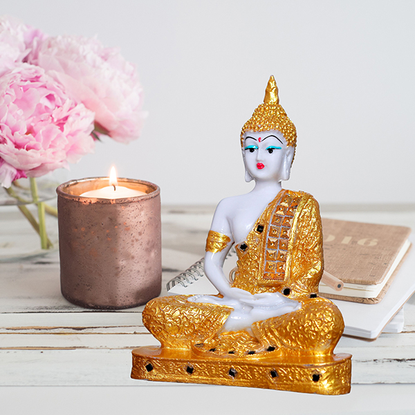 Meditation Buddha Showpiece for Home Decor (Golden) Marble – 9.5 Inch