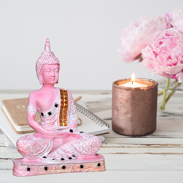 Meditation Buddha Showpiece for Home Decor (Pink & White) Polyresin – 9.5 Inch