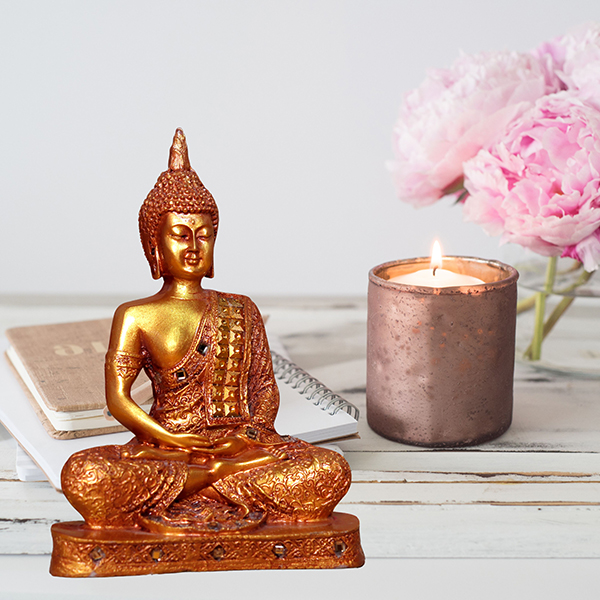 Meditation Buddha Showpiece for Home Decor (Red & Golden) Polyresin – 9.5 Inch
