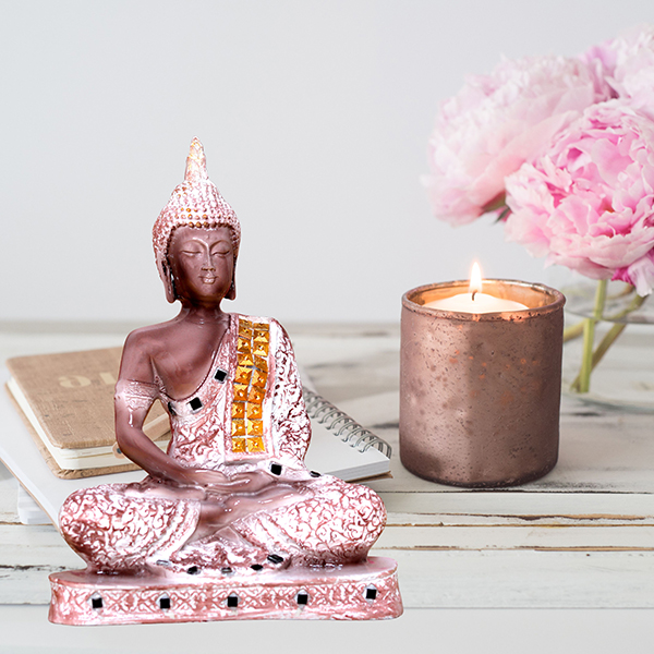 Meditation Buddha Showpiece for Home Decor (Brown & White) Polyresin – 9.5 Inch